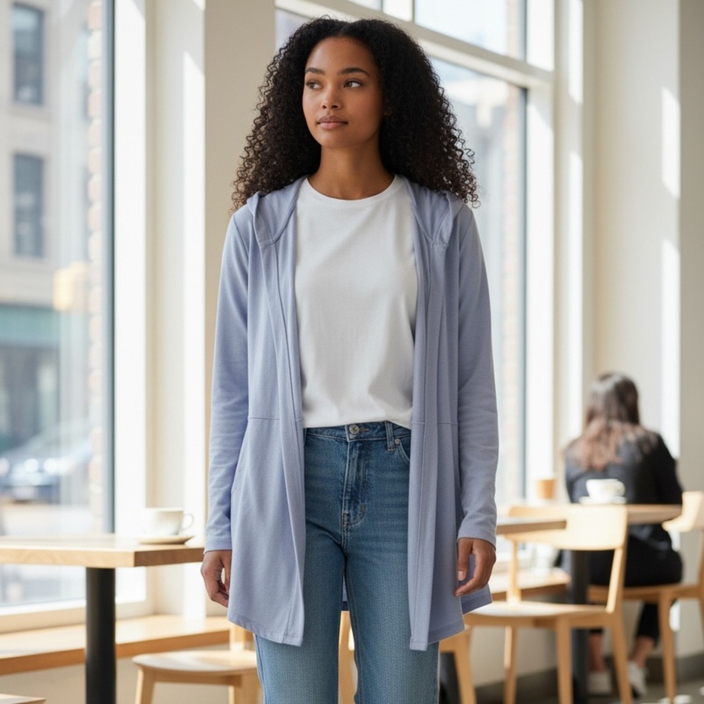 Orvis Light Lavender Hooded Open Cardigan